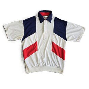 Vintage 80s PALMLAND POLO SHIRT Red White Blue pockets color block Medium